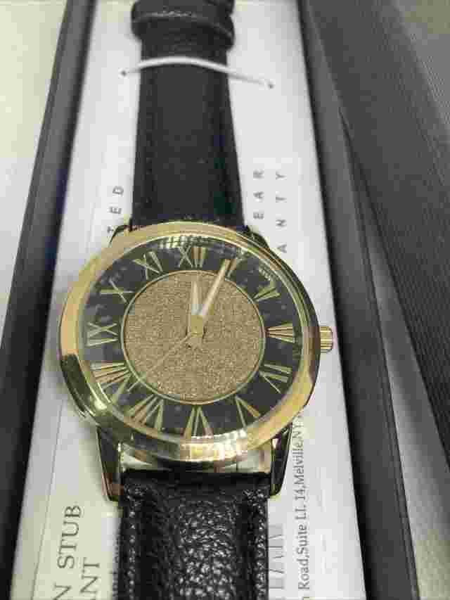 New Boxed Manhattan By Croton Black Goldtone Jeweled Ladies Watch