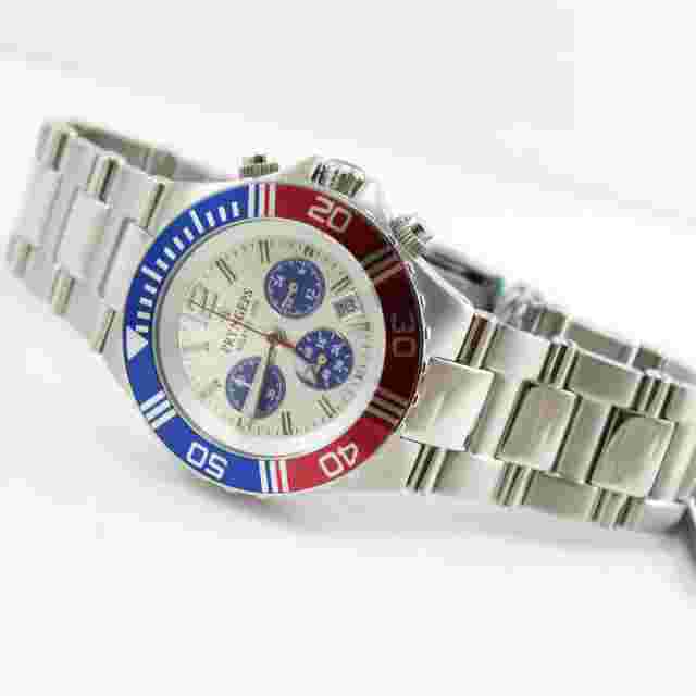 Pryngeps Men's Steel Quartz Chronograph Diver Pepsi Bezel Watch