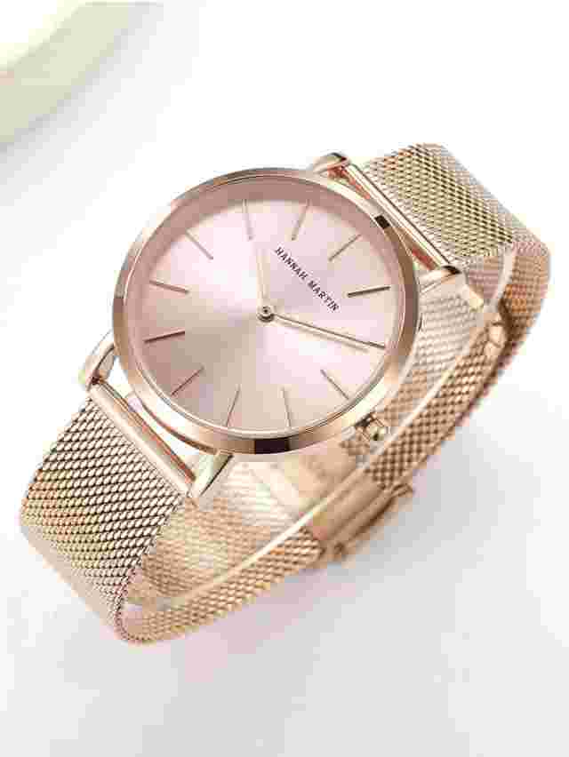 Hannah Martin Ultra Thin Stainless Steel Mesh Band Waterproof Quartz rose gold