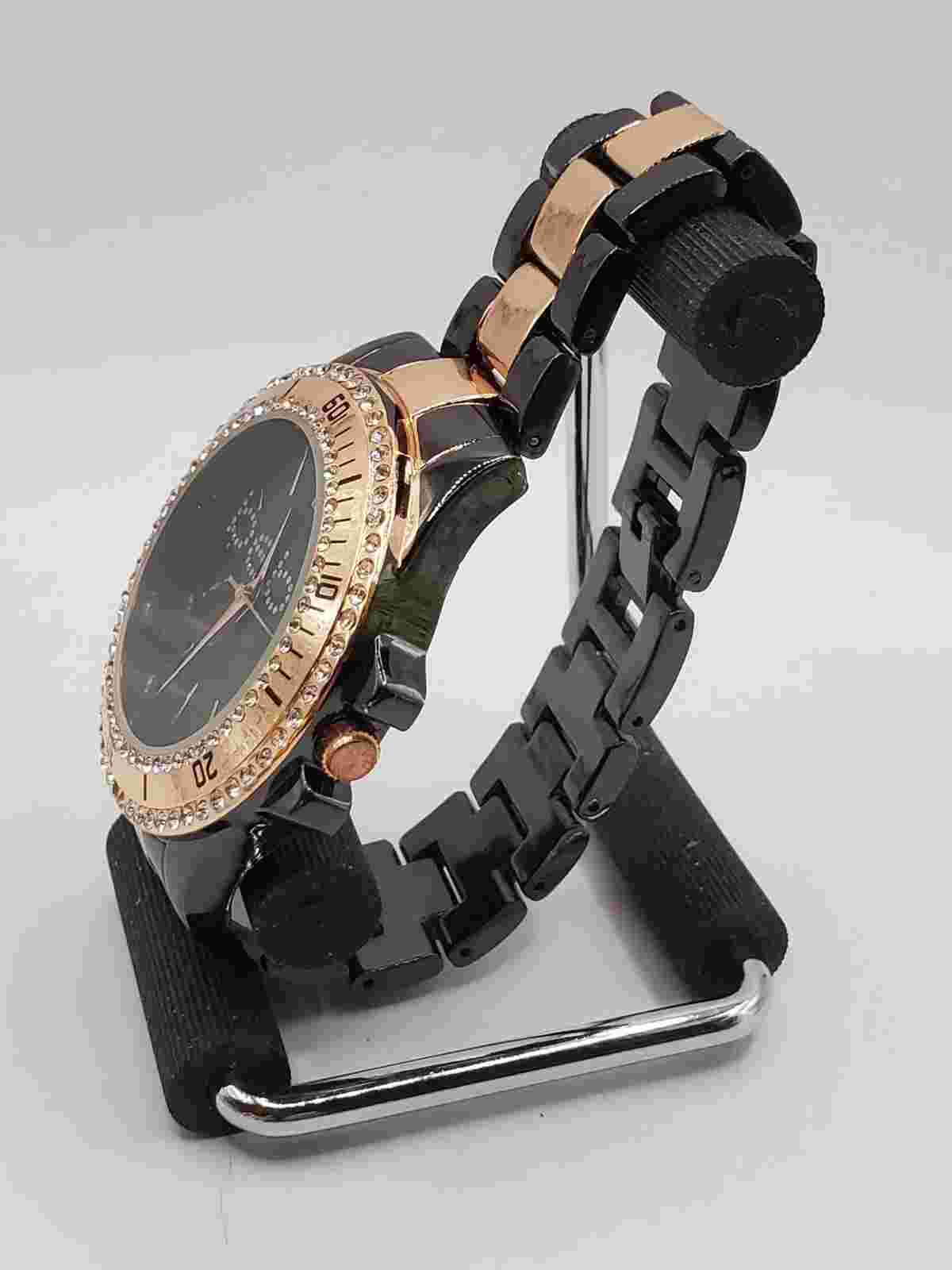 Bebe Ladies Gemmed Quartz Watch 41mm Round Gold/Brown Tone Metal Band