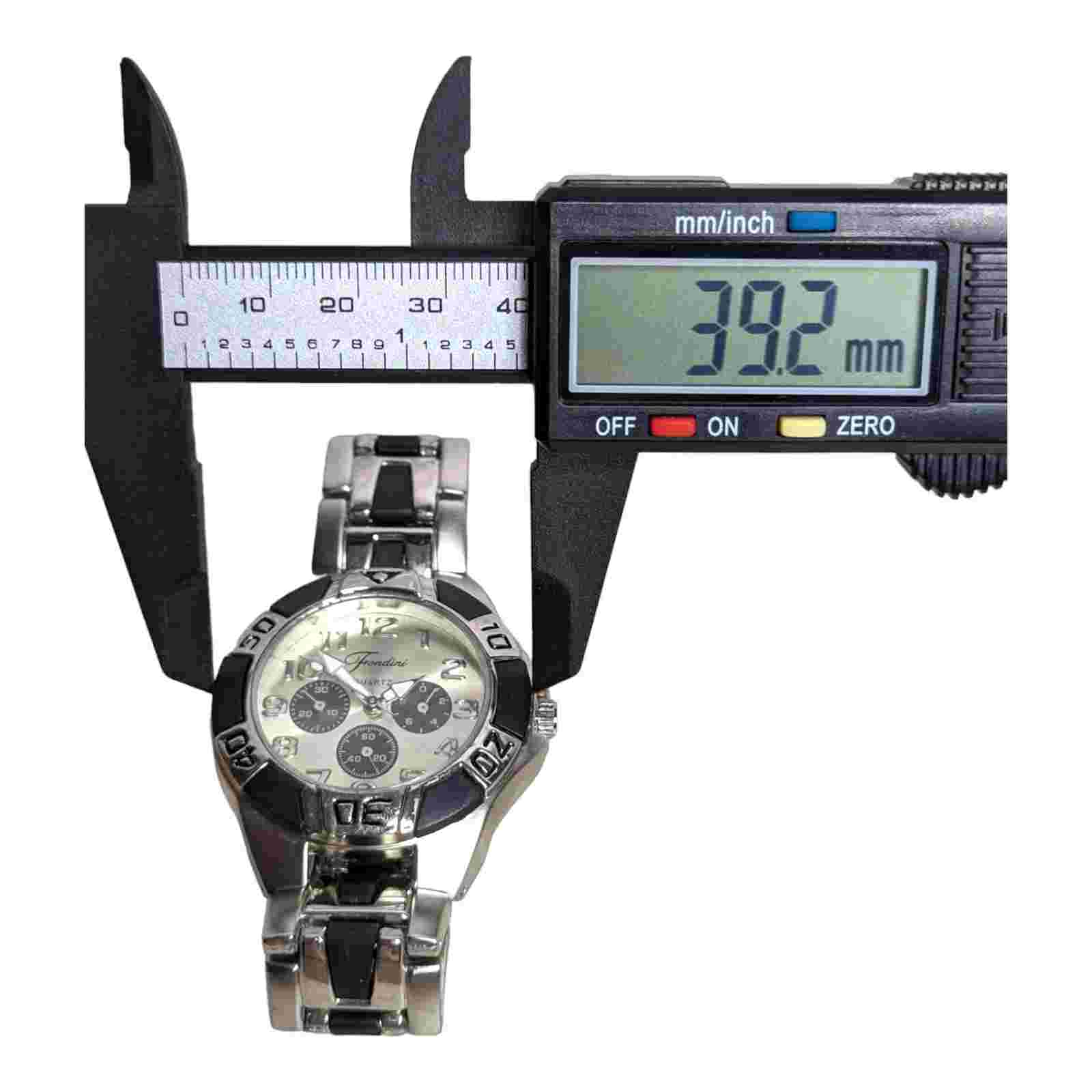 Men's Fondini Quartz Swiss Made Silver Stainless Steel Metal & Black Band Watch