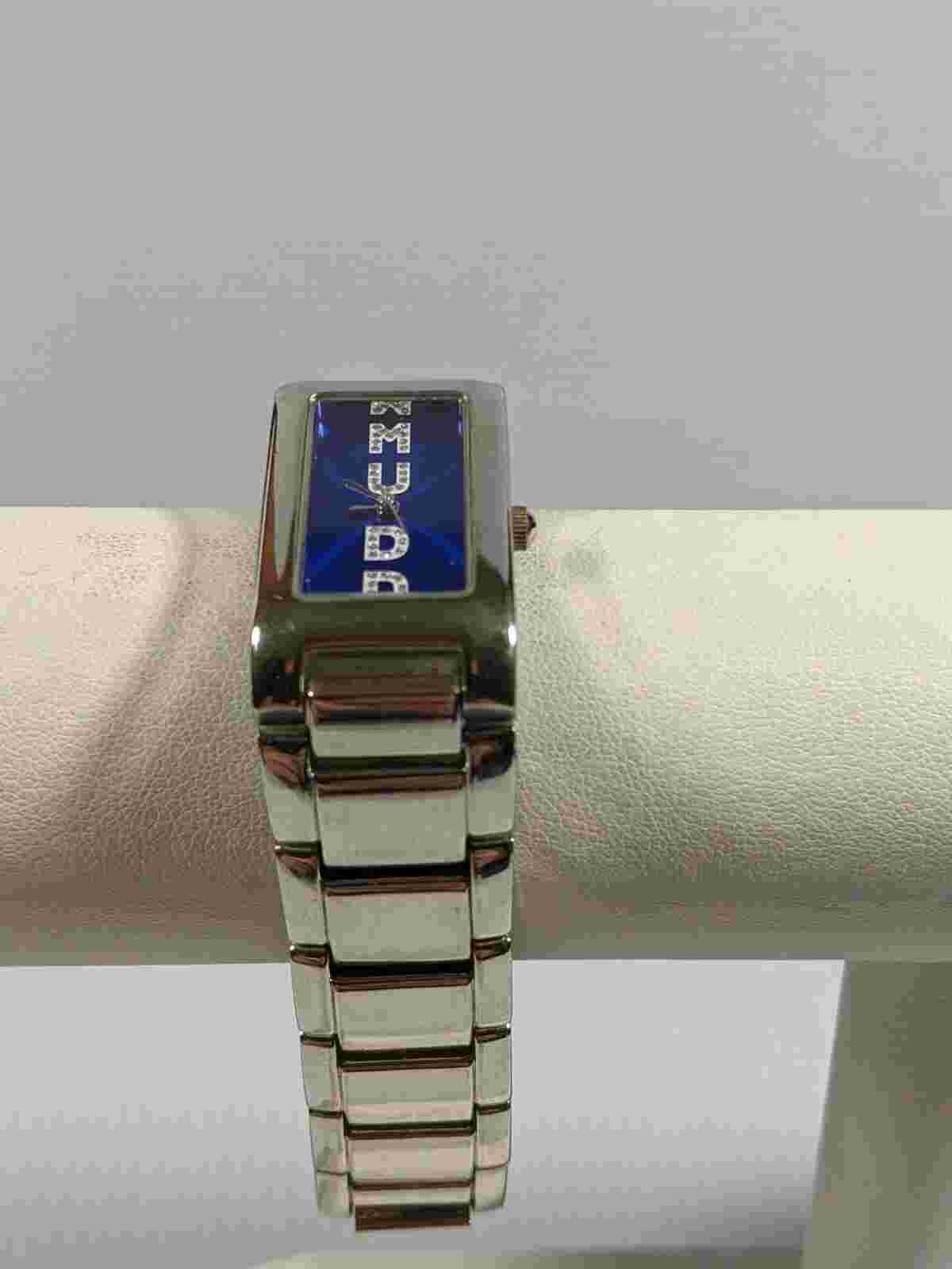 Mudd Silver Tone Blue Face Silver Tone Metal Band Watch 7.5 Inch