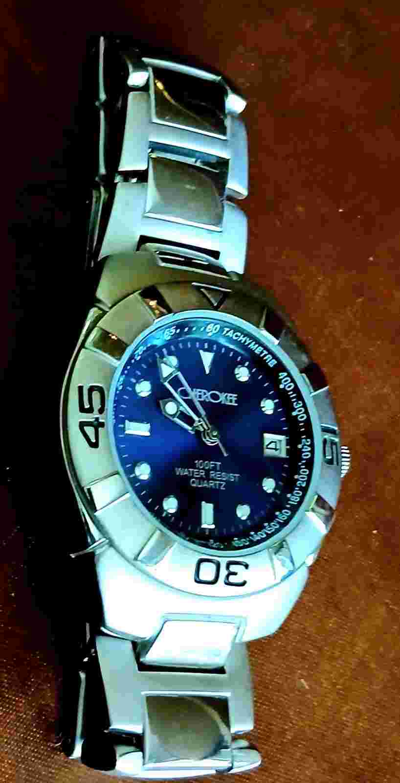 #044, Men's CHEROKEE Watch Water-resistant W. Date Window New Battery INSTALLED