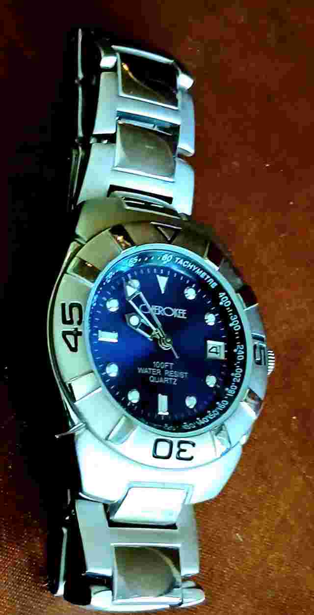 #044, Men's CHEROKEE Watch Water-resistant W. Date Window New Battery INSTALLED
