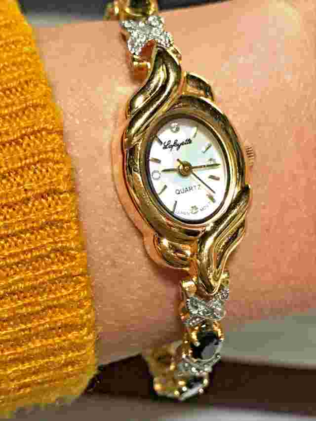 Vintage Lafayette Quartz Genuine Diamonds Blue Sapphire Ladies Dress Watch Works