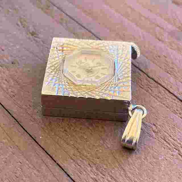 Vintage Welsbro Pendant Necklace Mechanical Watch Square With Embellishments