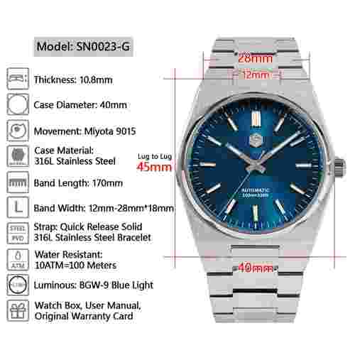 San Martin SN0023-G Mens Watch 40mm Miyota 9015 PRX Homage