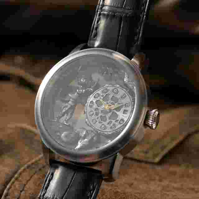 Engraved Automatic Mens Watch Customized 3D Statue Silver Red Gold Waterproof