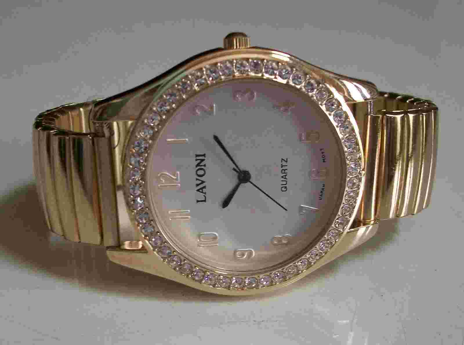 Women's Rhinestone Dressy/Casual Stretch Band Gold Finish Fashion Wrist Watch
