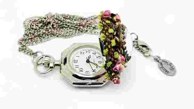 Vintage Watch Pendant with Colored Flowers By Michal Negrin.