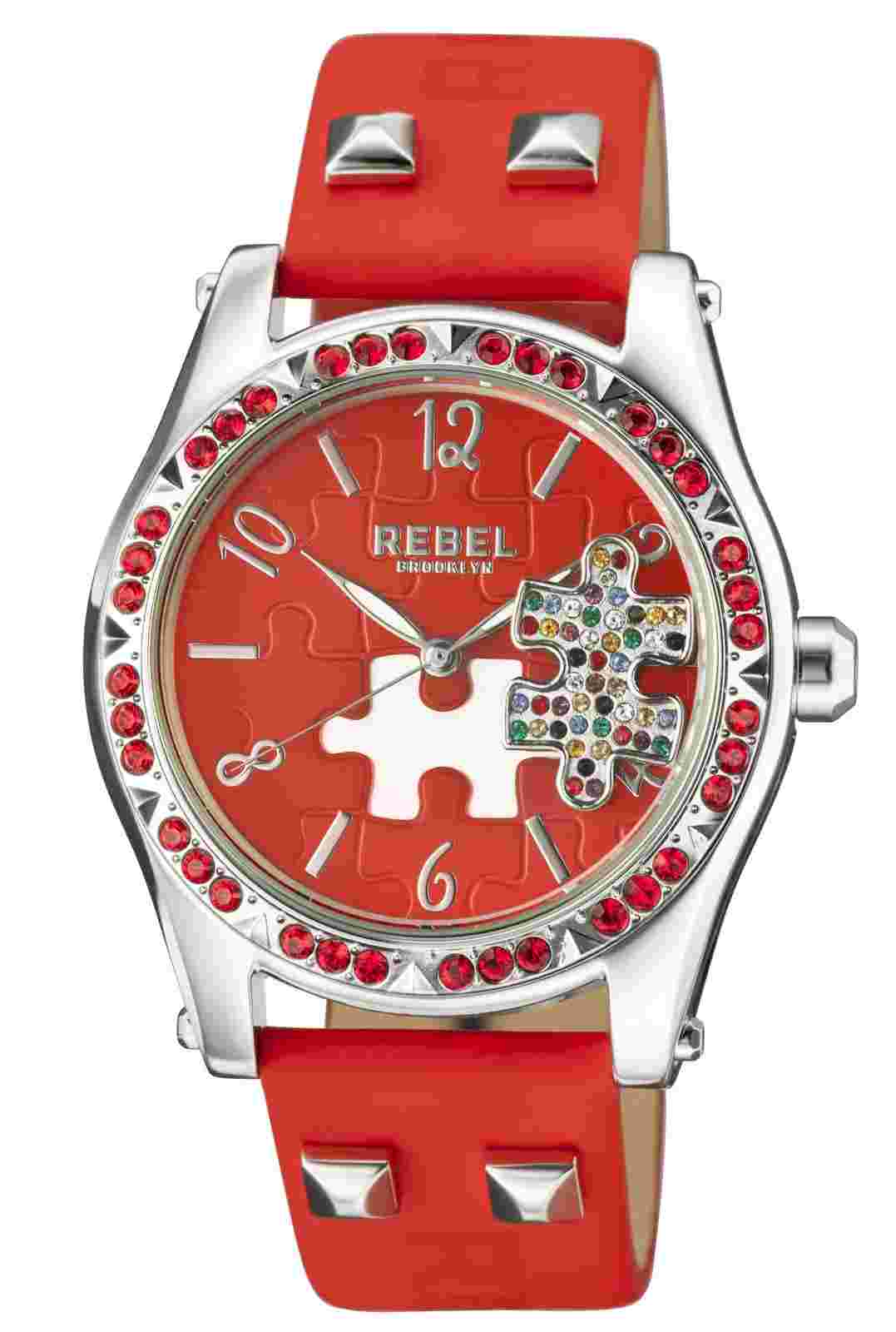 Rebel Women's RB111-4051 Gravesend Crystal Puzzel Piece Dial Red Leather Watch