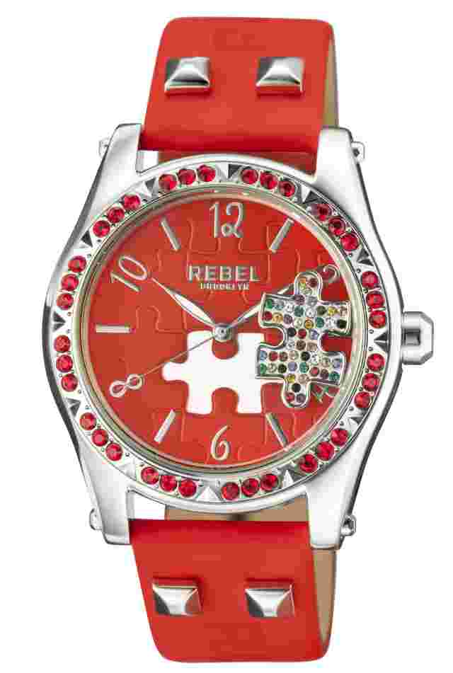 Rebel Women's RB111-4051 Gravesend Crystal Puzzel Piece Dial Red Leather Watch