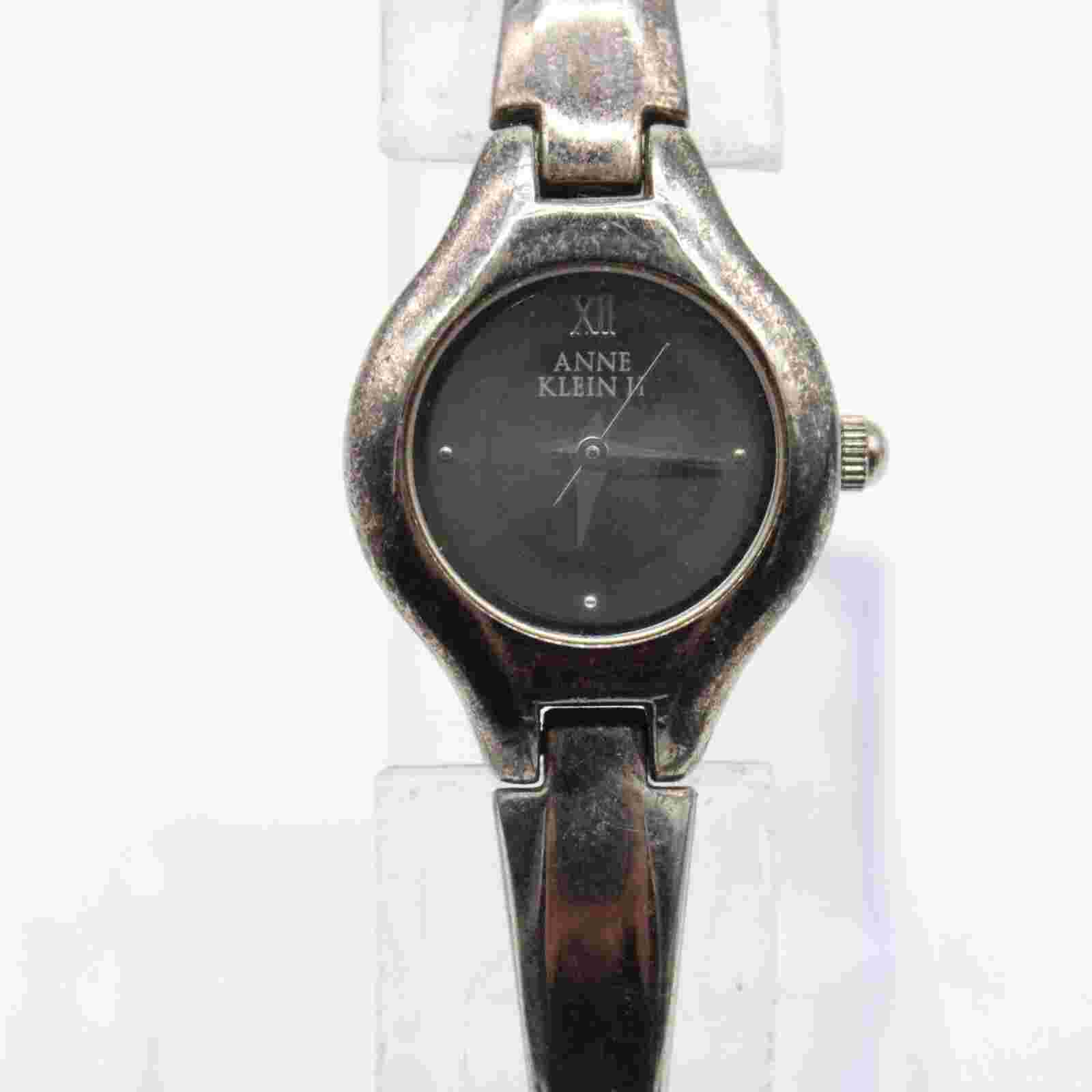 Vintage Anne Klein II Watch Womens Silver Tone Steel Classic Round Black Dial