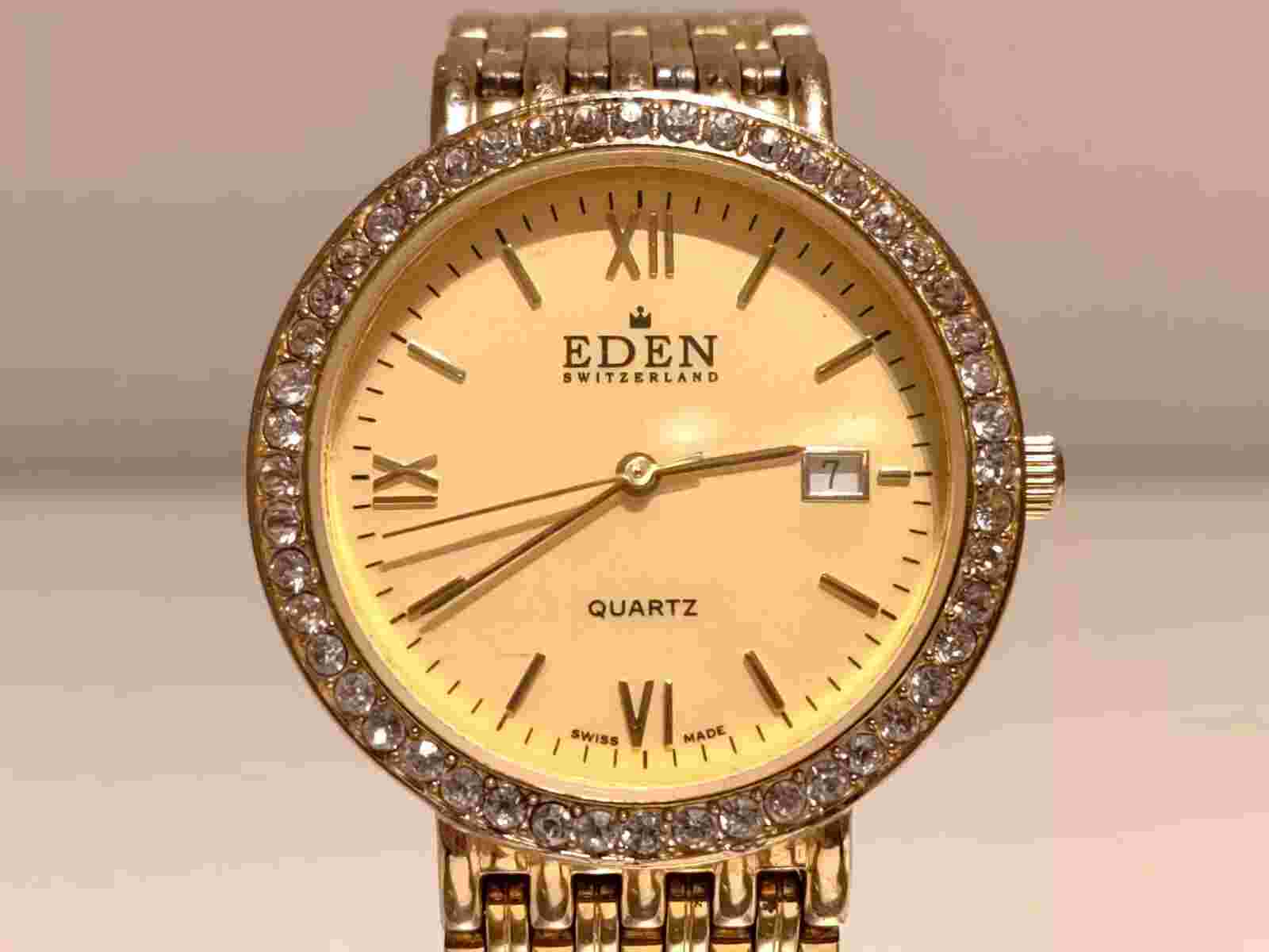 VINTAGE LUXURY WITH STONES GOLD PLATED MEN'S LADIES SWISS QUARTZ  WATCH "EDEN"
