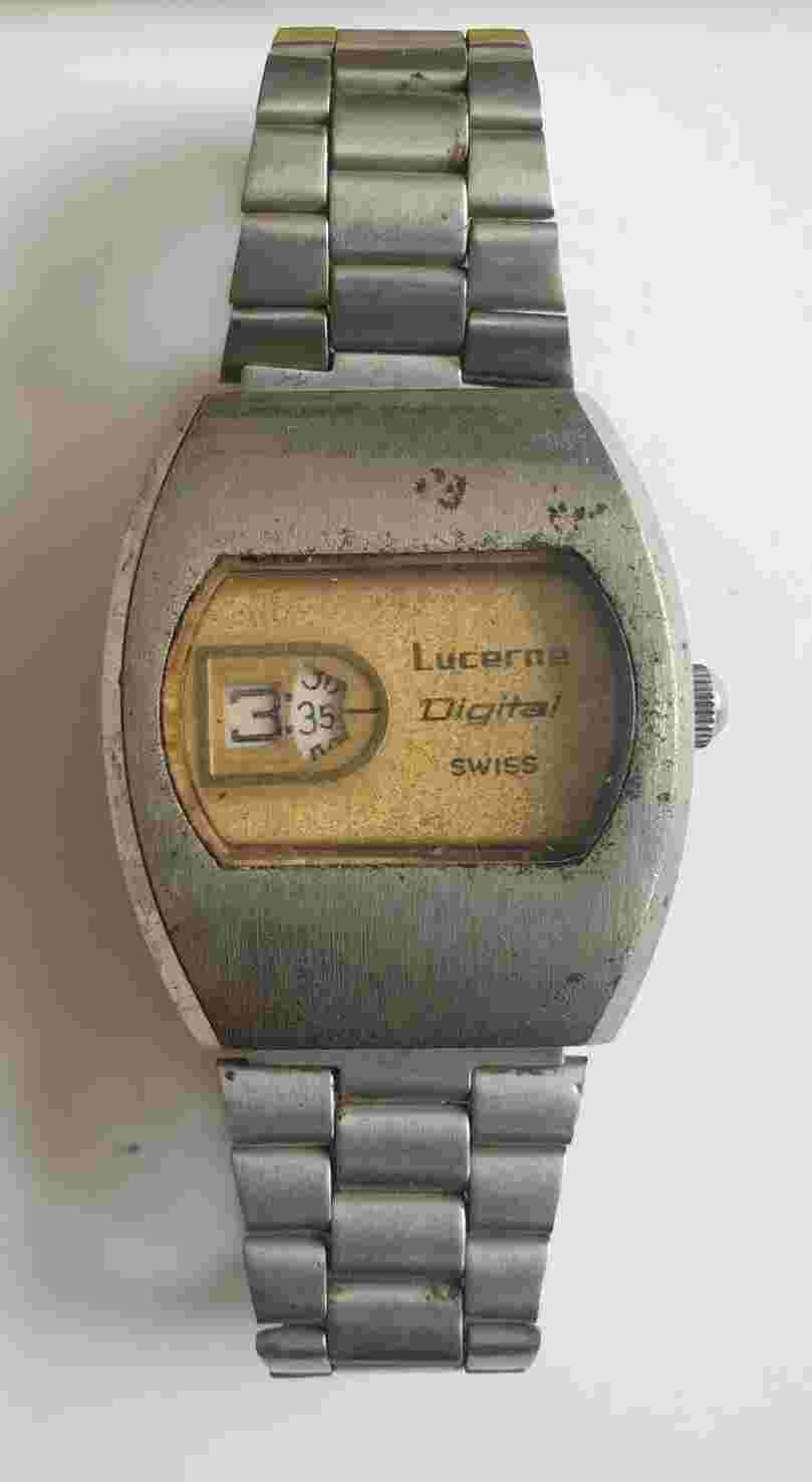 Vintage Rare Lucerne Digital Jump Hour Swiss Watch Mechanical Wristwatch- Faulty