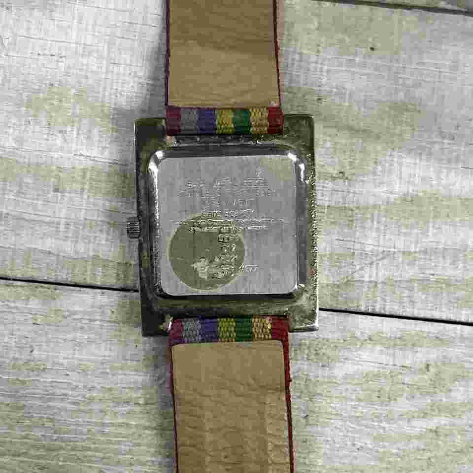 Vintage 2003 Care Bear Stainless Steel Watch With Rainbow Band 8.5”