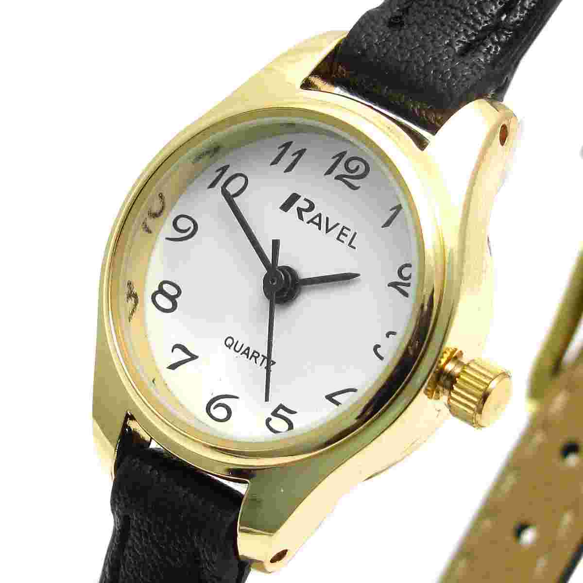 Ravel Ladies Small Neat Easy Read Quartz Watch Black Strap White Face R0124.03.2