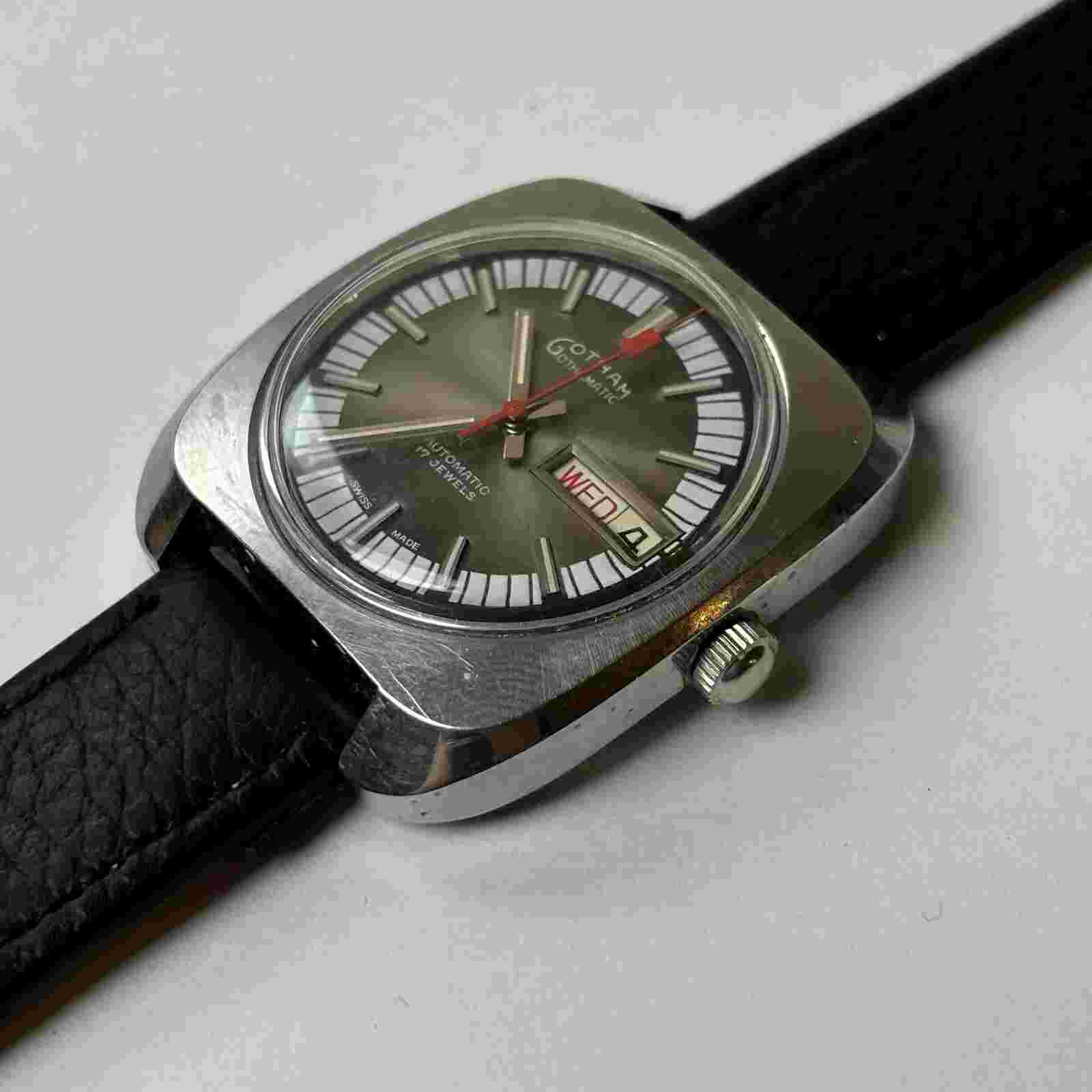 Vintage GOTHAM GOTHAMATIC MENS SELF WINDING AUTOMATIC WATCH 36mm Day/Date - Runs