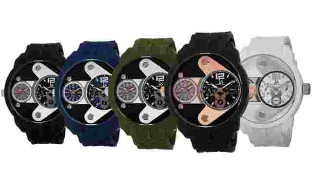 Men's Joshua & Sons JS52 Two Time Zone Date Quartz Silicone Strap Watch