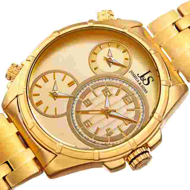 Men's Joshua & Sons JX128YG Triple Time Zone Stainless Steel Bracelet Watch