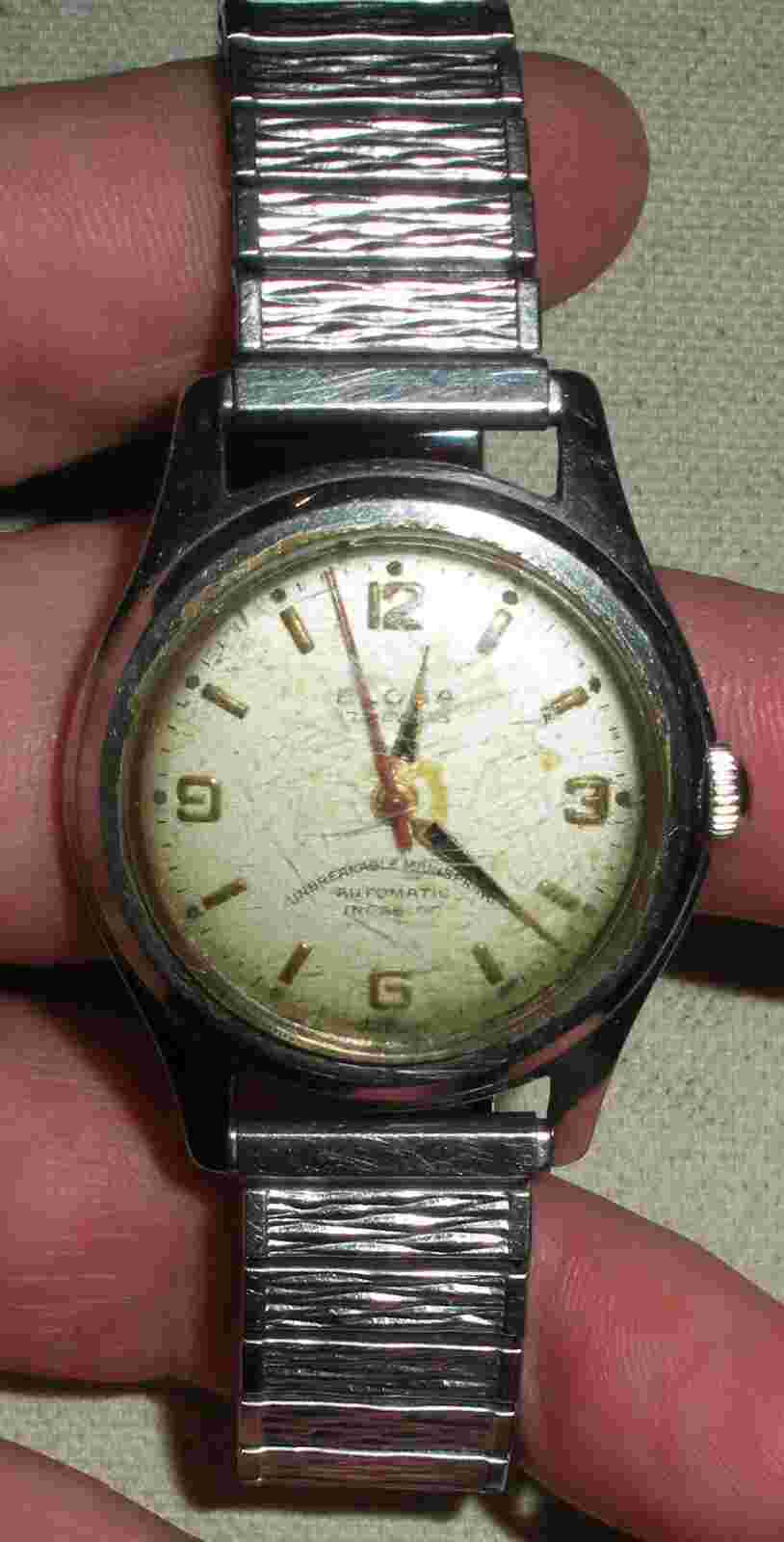 VINTAGE ELOGA 17 JEWELS AUTOMATIC STAINLESS STEEL WATCH WORKS vafo