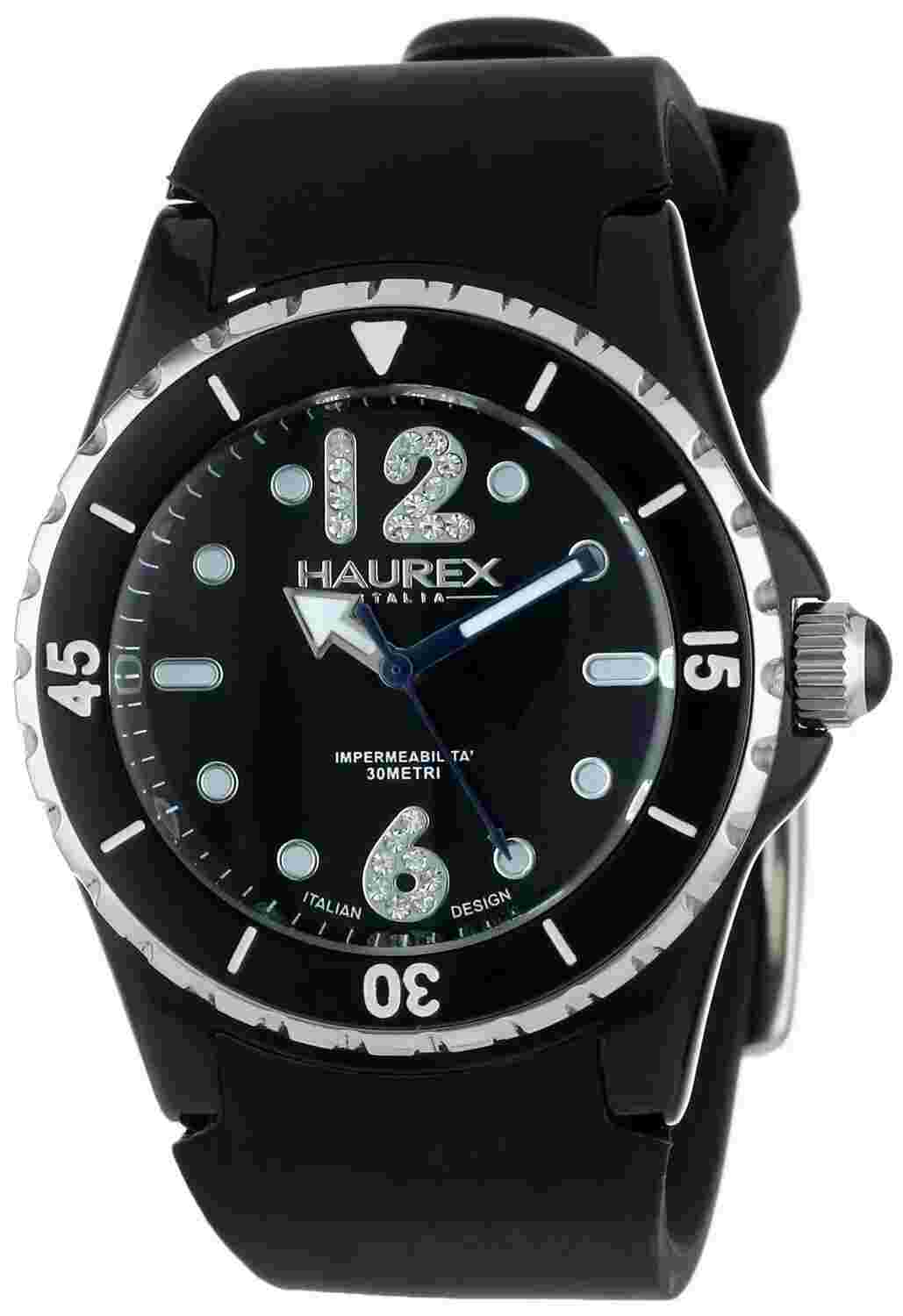 Haurex Italy Women's PN379DNS Beauty Black Dial Crystal Black Silicone Watch