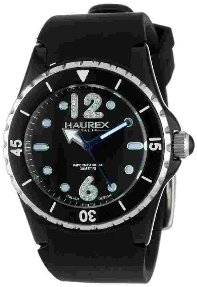 Haurex Italy Women's PN379DNS Beauty Black Dial Crystal Black Silicone Watch