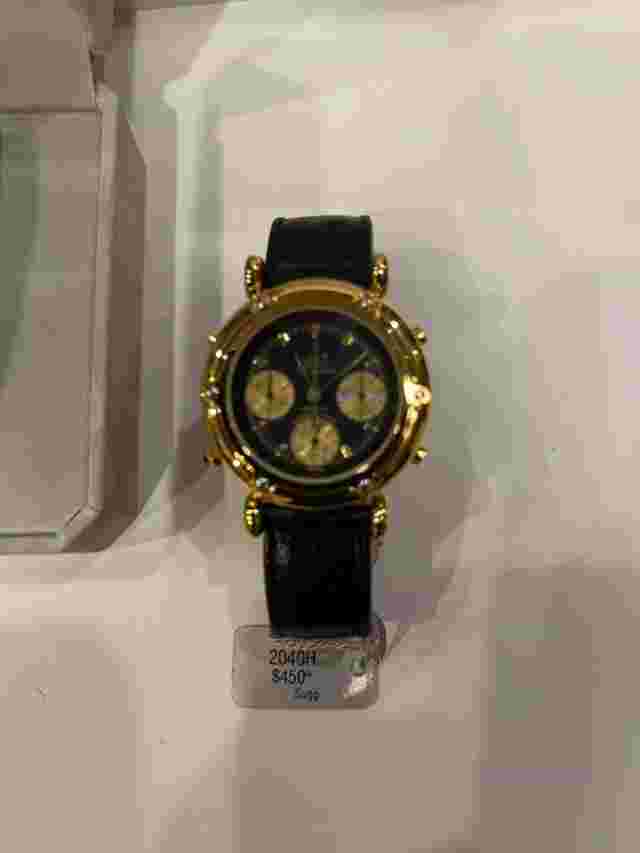 Jaz Paris France Mens Watch Gold Tone Case Analog Black Leather Band Watch