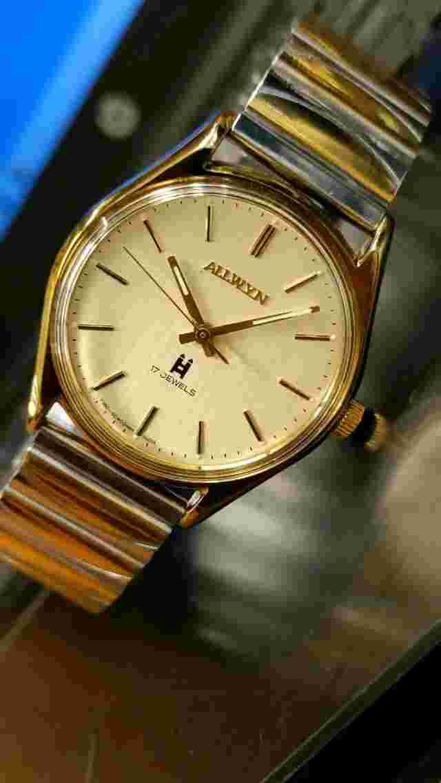 ALLWYN 17 JEWELS WINDING OLD STOCK Y380-8090 INDIA MEN'S FULL WORKING VTG.