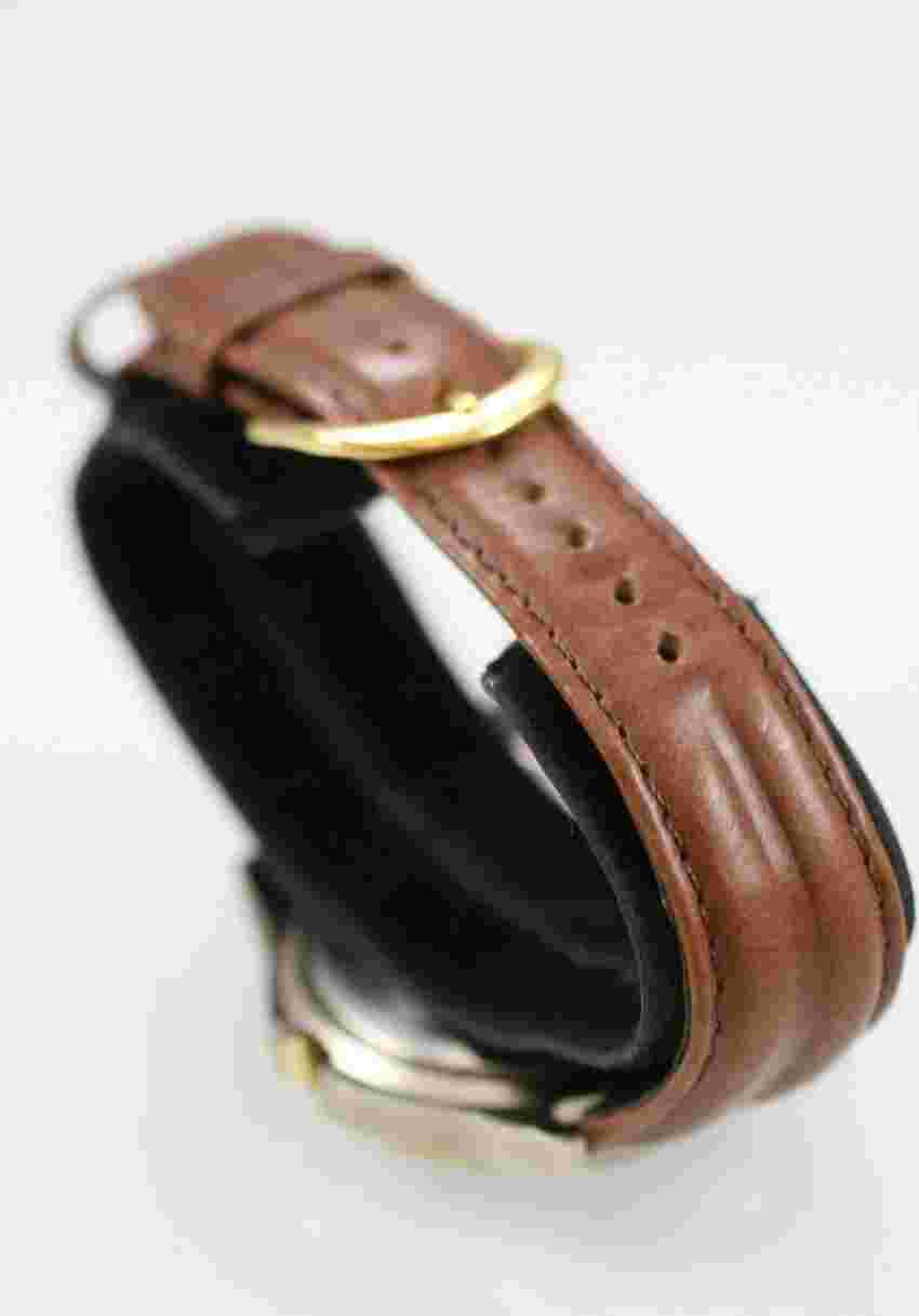 Sierra Club Watch Men Silver Gold Steel 30m Brown Leather Day Date Blue Quartz