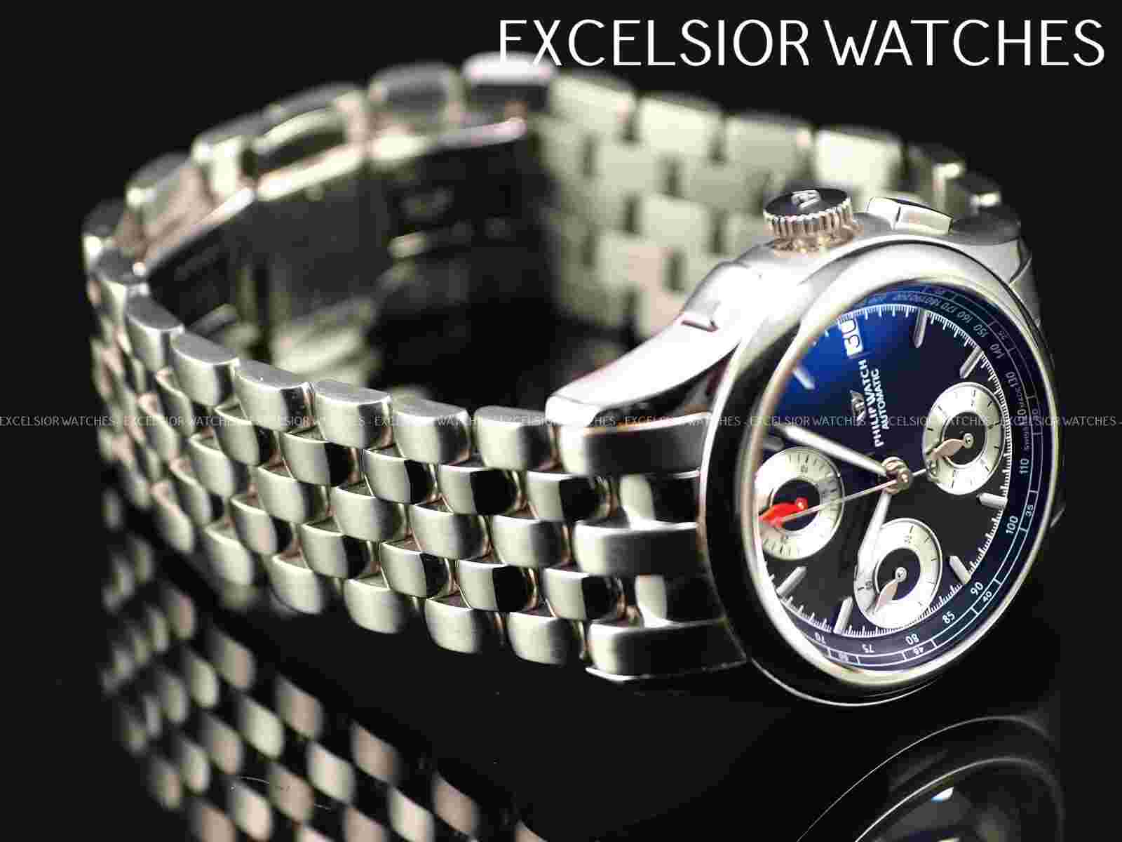 Rare Philip Men's Swiss Made Automatic Chronograph Valjoux 7750 Black Dial Watch