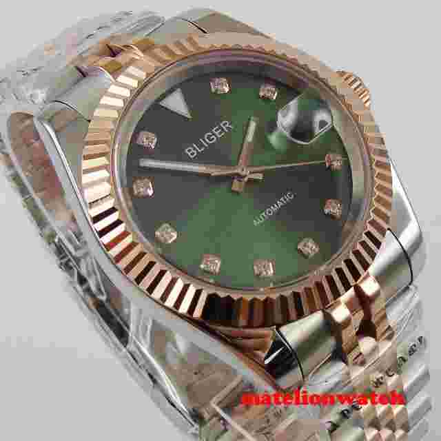 Bliger Rose Gold Automatic Mens Watch 39mm/36mm Miyota Sapphire Glass Green Dial