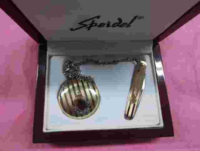 Vintage Speidel Two Tone Gold Pocket Watch & Knife Set - NOS