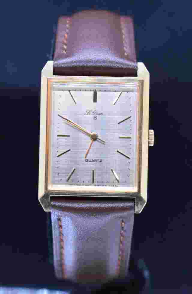 VTG LE GRAN S Tank Watch Men Gold Tone Leather NEW BATTERY & BAND