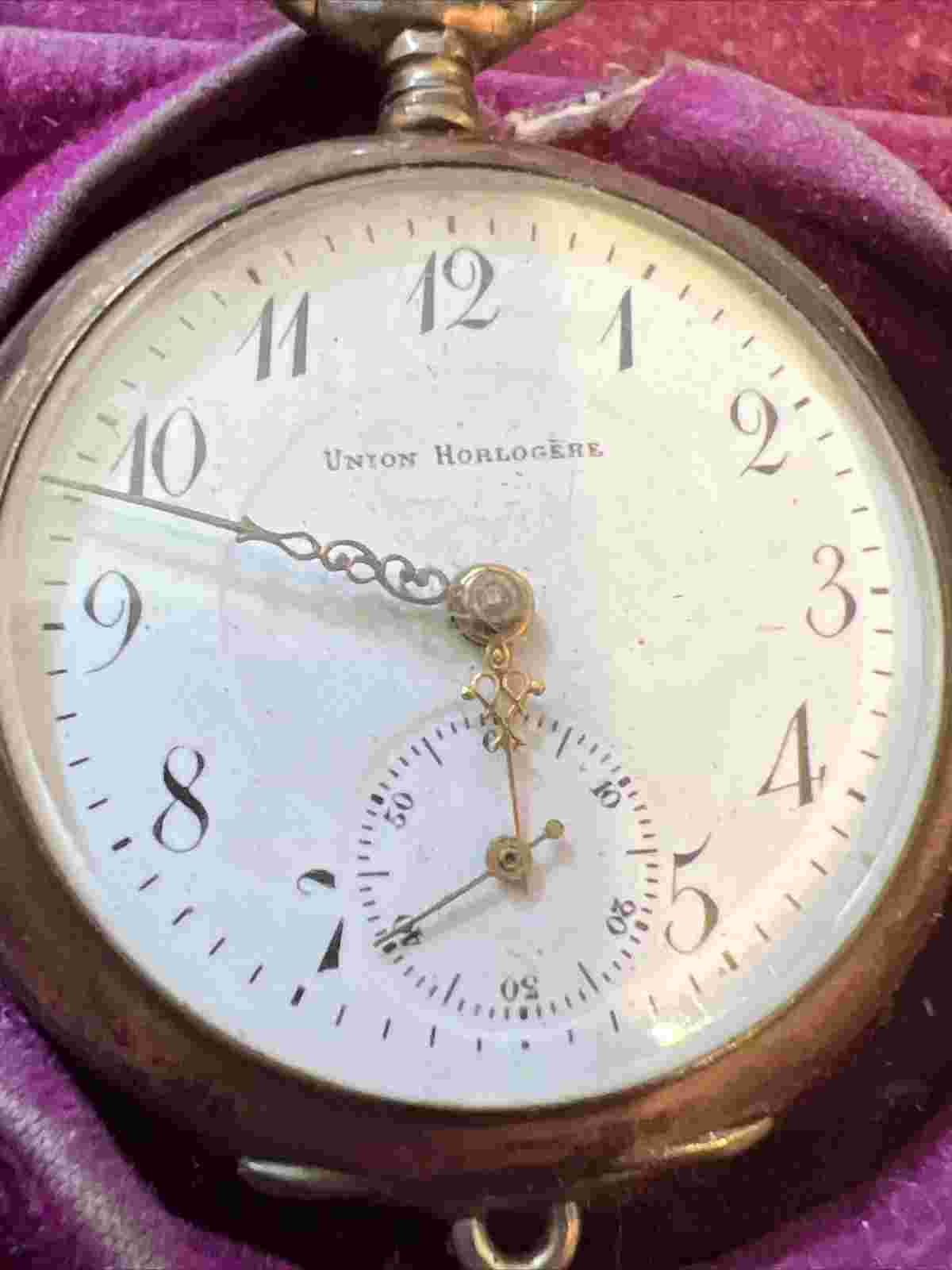 Union horlogere pocket watch RARE Untested Small In Original Union Wood Box