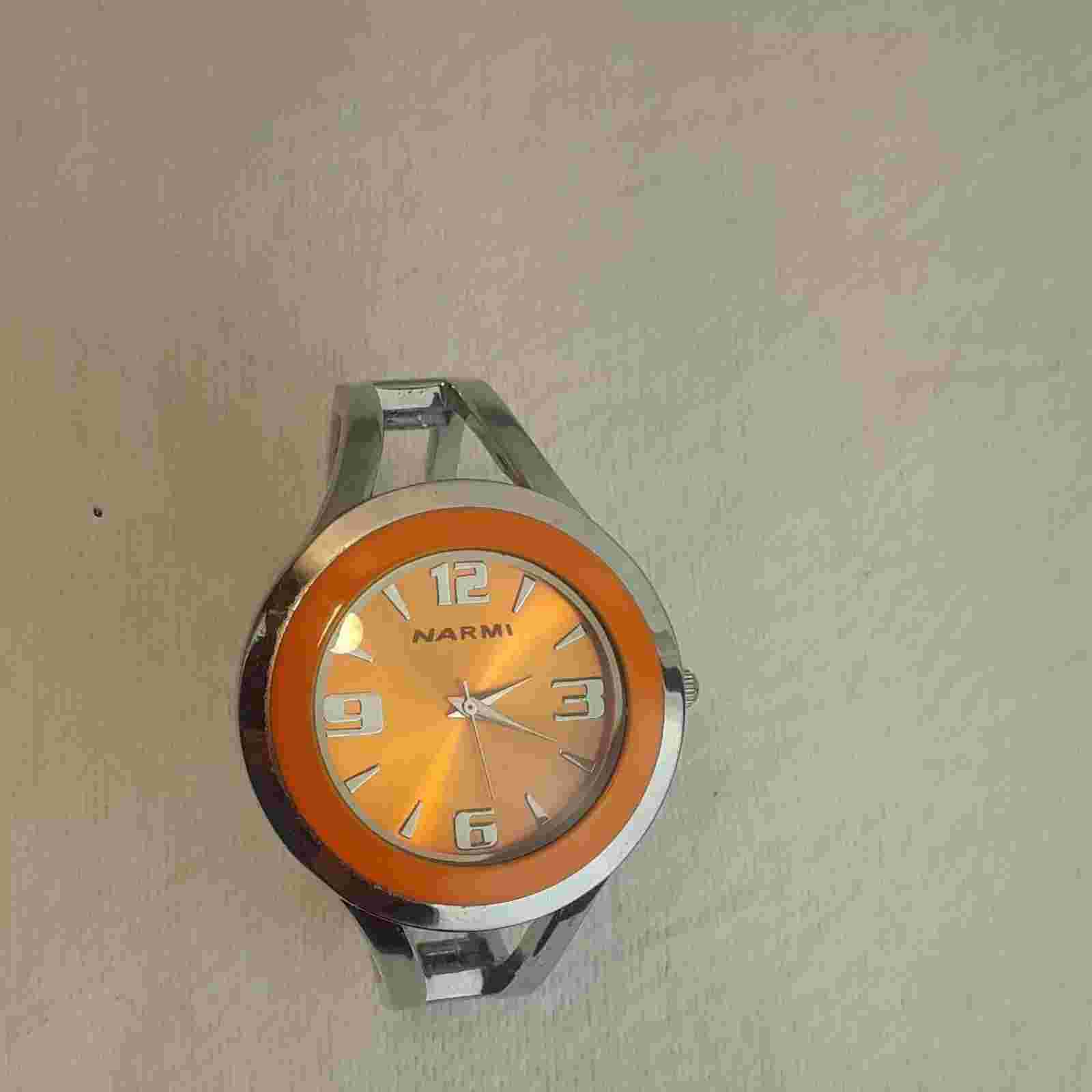 Narmi watch Women's Orange Dial & trim cuff moveable  silver tone L-5789 z5a
