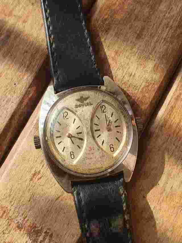 Rare! JOVIAL Dual Time Mechanical Movement 34 Jewels Swiss Men's Watch