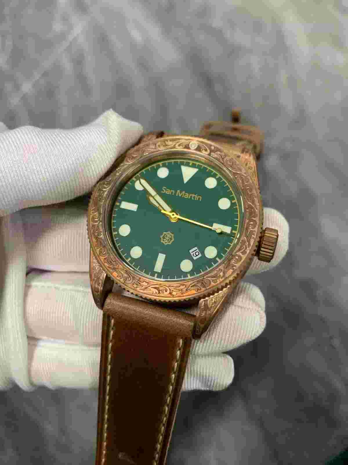 San Martin Classic PT5000 Automatch Men Watches Solid Bronze Dress Wristwatch