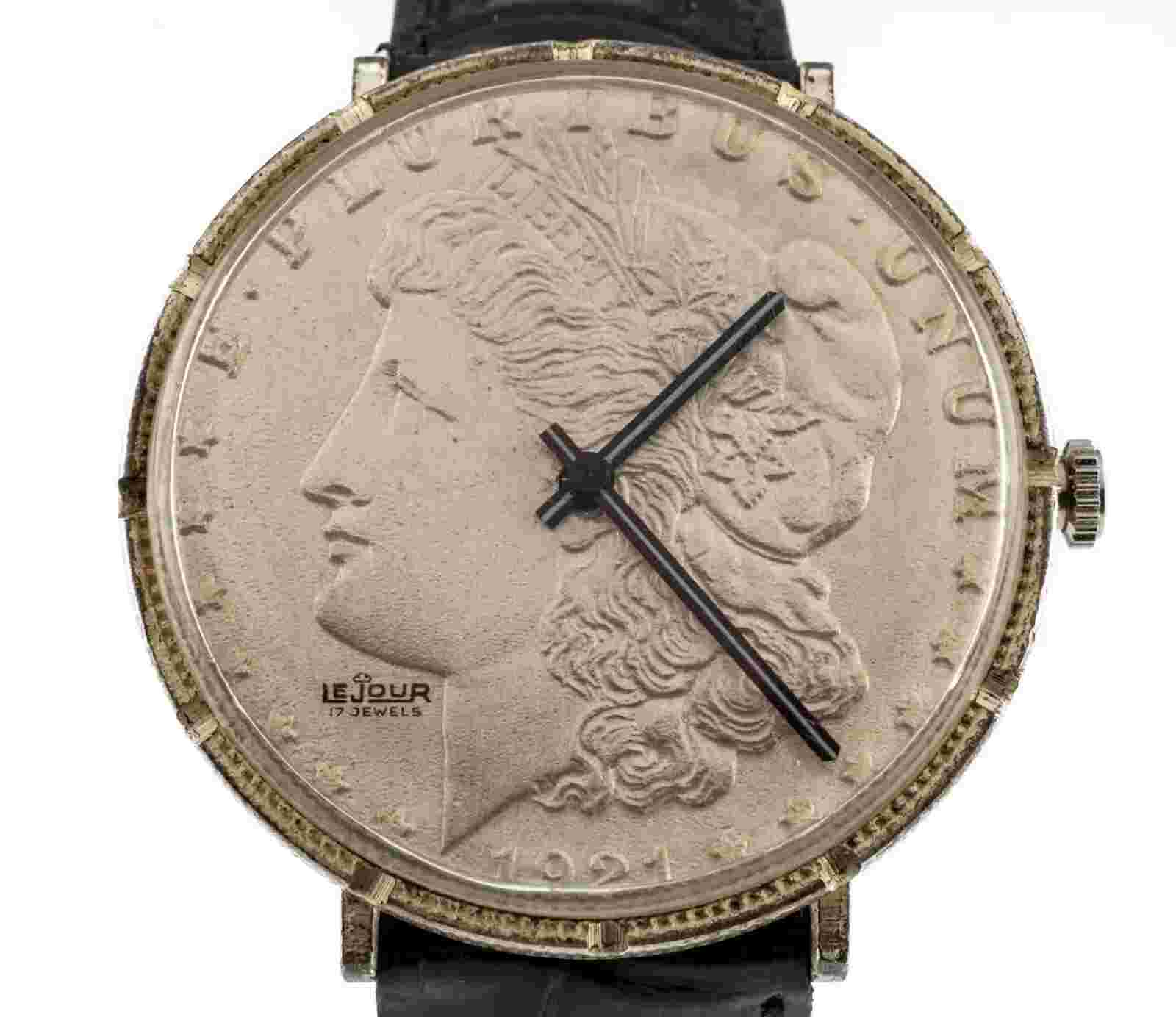 Le Jour Men's 1921 Morgan Dollar Hand-Winding Watch w/ Leather Band