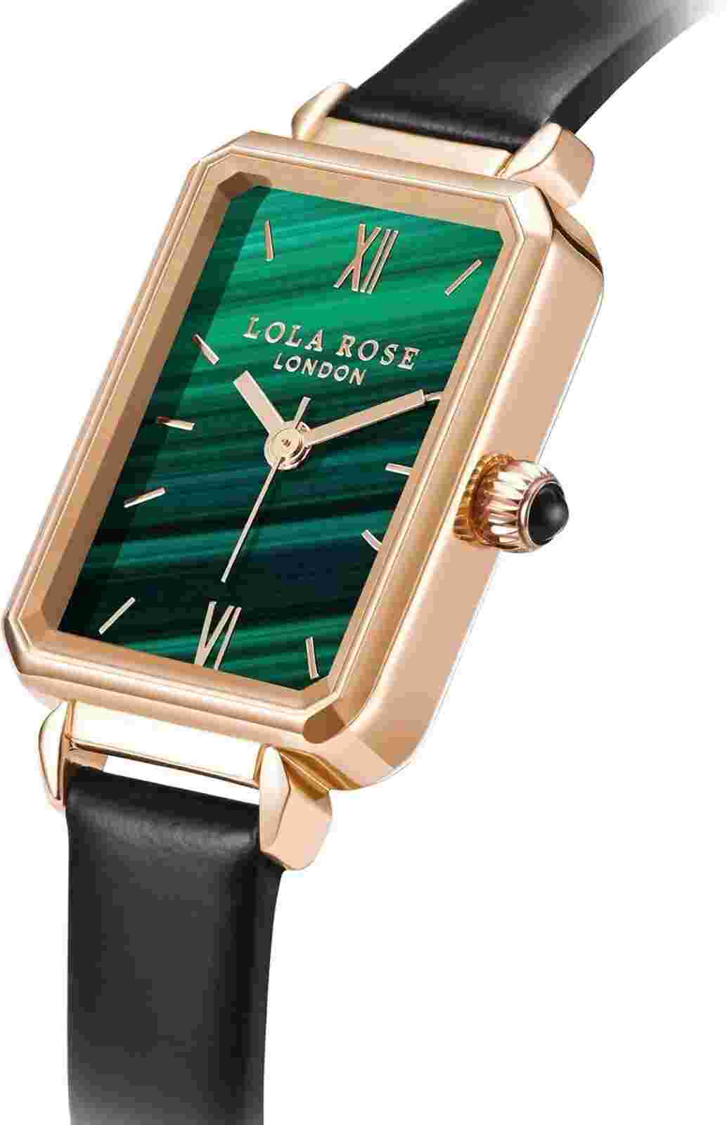 Lola Rose Women Green Malachite Watch W/Black Leather Band Luxury Watch