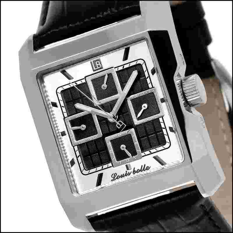 LOUIS BOLLE WYATT MENS MECHANICAL AUTOMATIC LUXURY WATCH NEW BLACK LEATHER