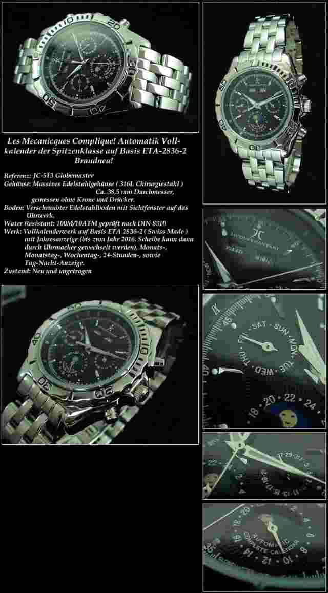 Automatic Men's Watch Jacques Cantani Stainless Base Eta 2836 Swiss Made, Black