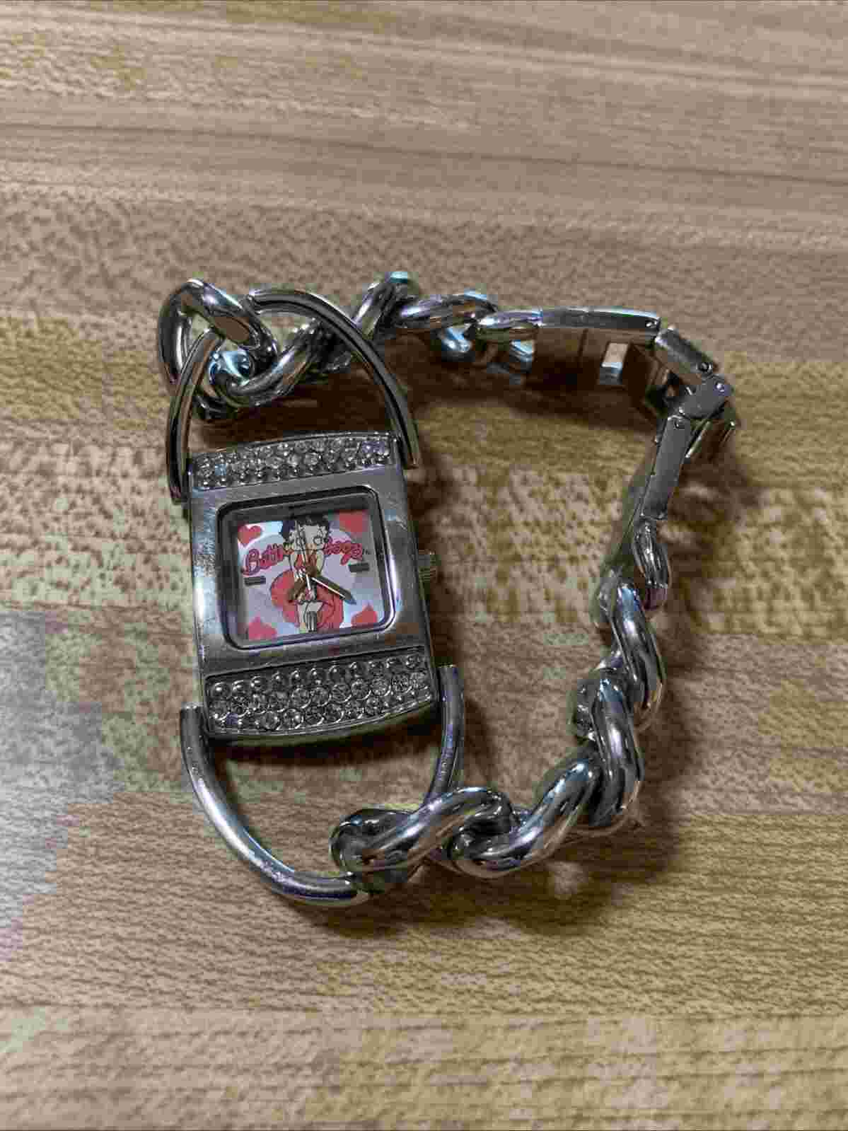 Betty Boop Ladies Square Analog Silver Bracelet Watch, Costume Diamond Bezel