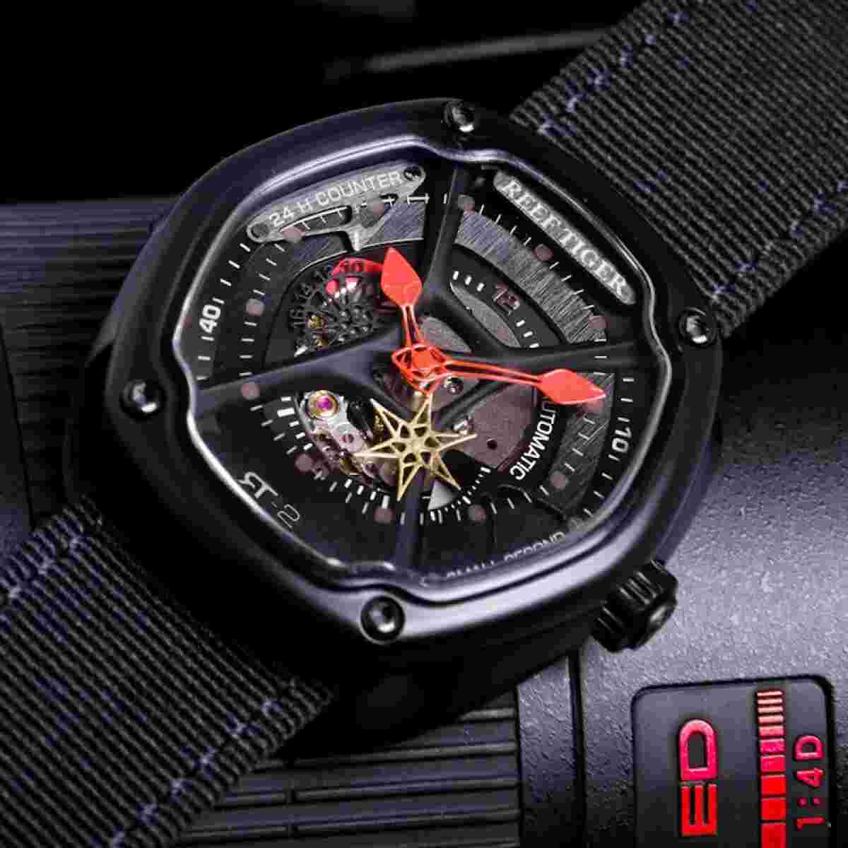 Reef Tiger Men Automatic Watches Luxury Watch Mechanical Wristwatch Hexagon Case