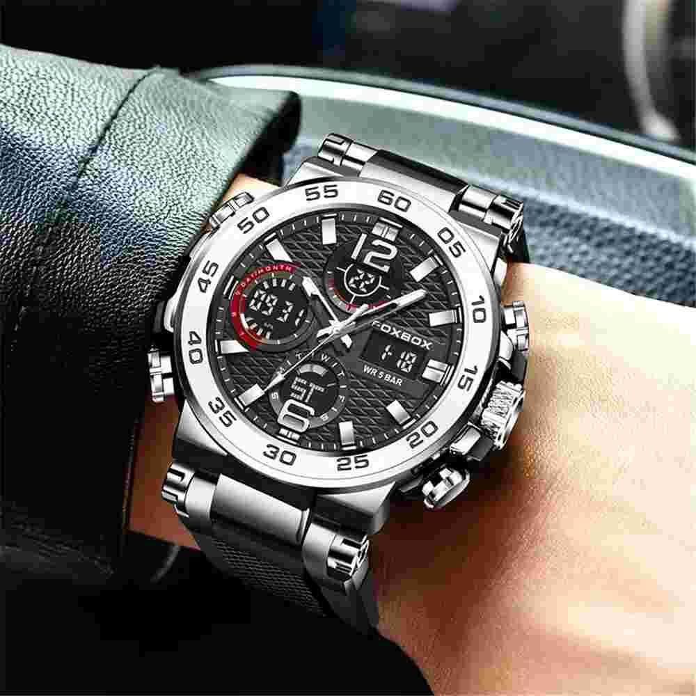 LIGE FOXBOX Men Digital Watch Big Dial Countdown Wristwatch Boys Sport Watches