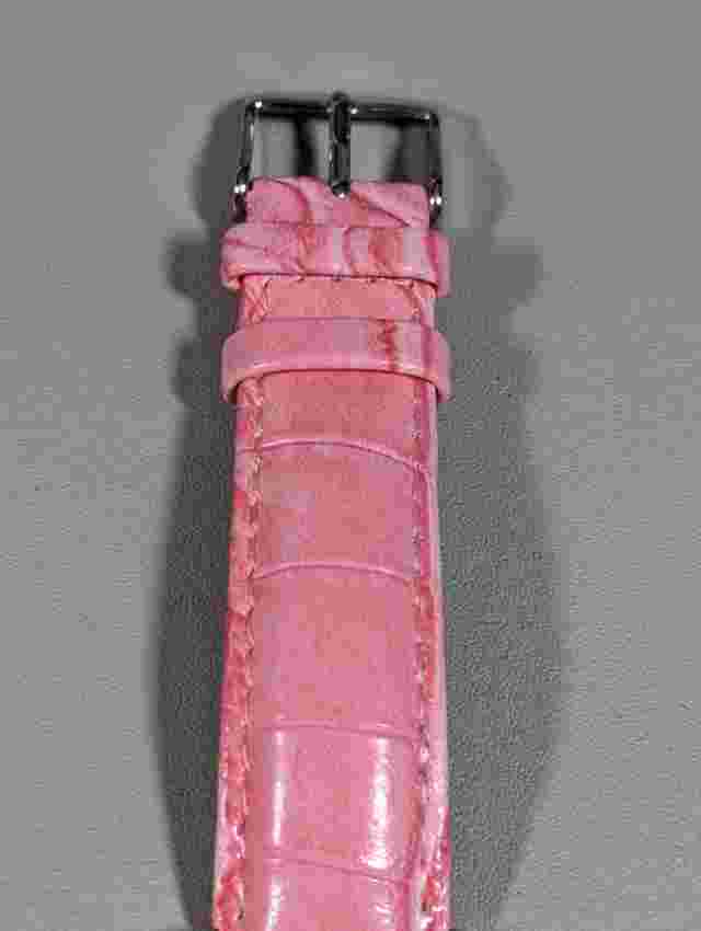Activa Swiss Movt Pink Pearlized Dial Silver Tone Case Pink Leather Band Watch