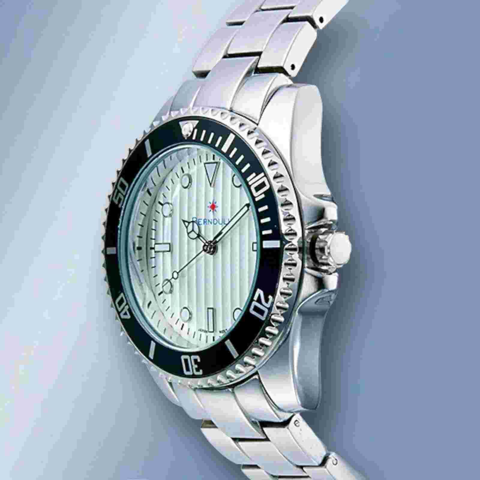 Bernoulli Solarium 6262351 Mens Stainless Steel White/silver Dial Watch 30m 46mm