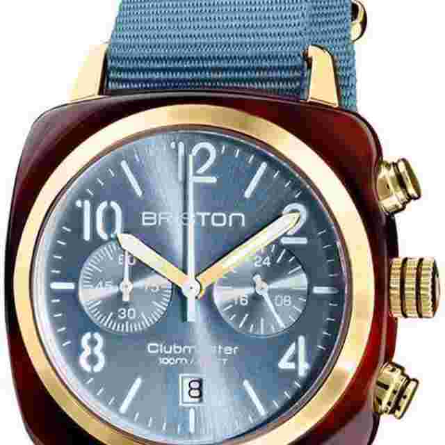 Briston Clubmaster Classic Chronograph 40mm Gold Acetate Blue Dial Blue NATO Str
