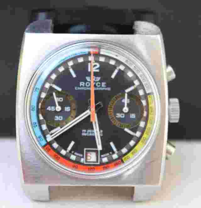 RARE VINTAGE ROYCE RAINBOW CHRONOGRAPH MAN'S WATCH SWISS STEELL VALJOUX 7734