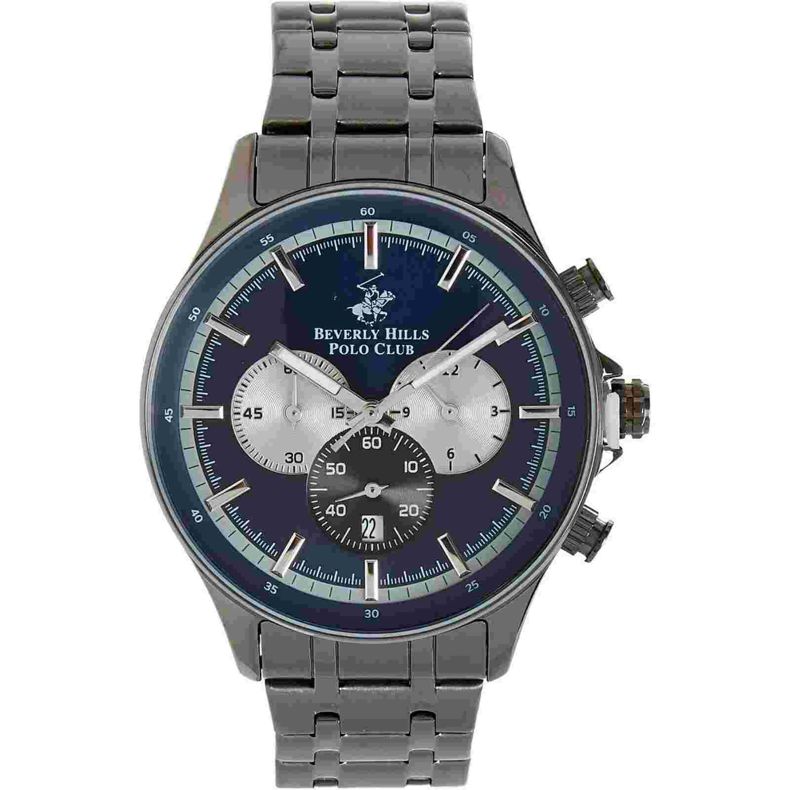 BEVERLY HILLS POLO CLUB Gunmetal & Blue Watch ~ RRP £ 300